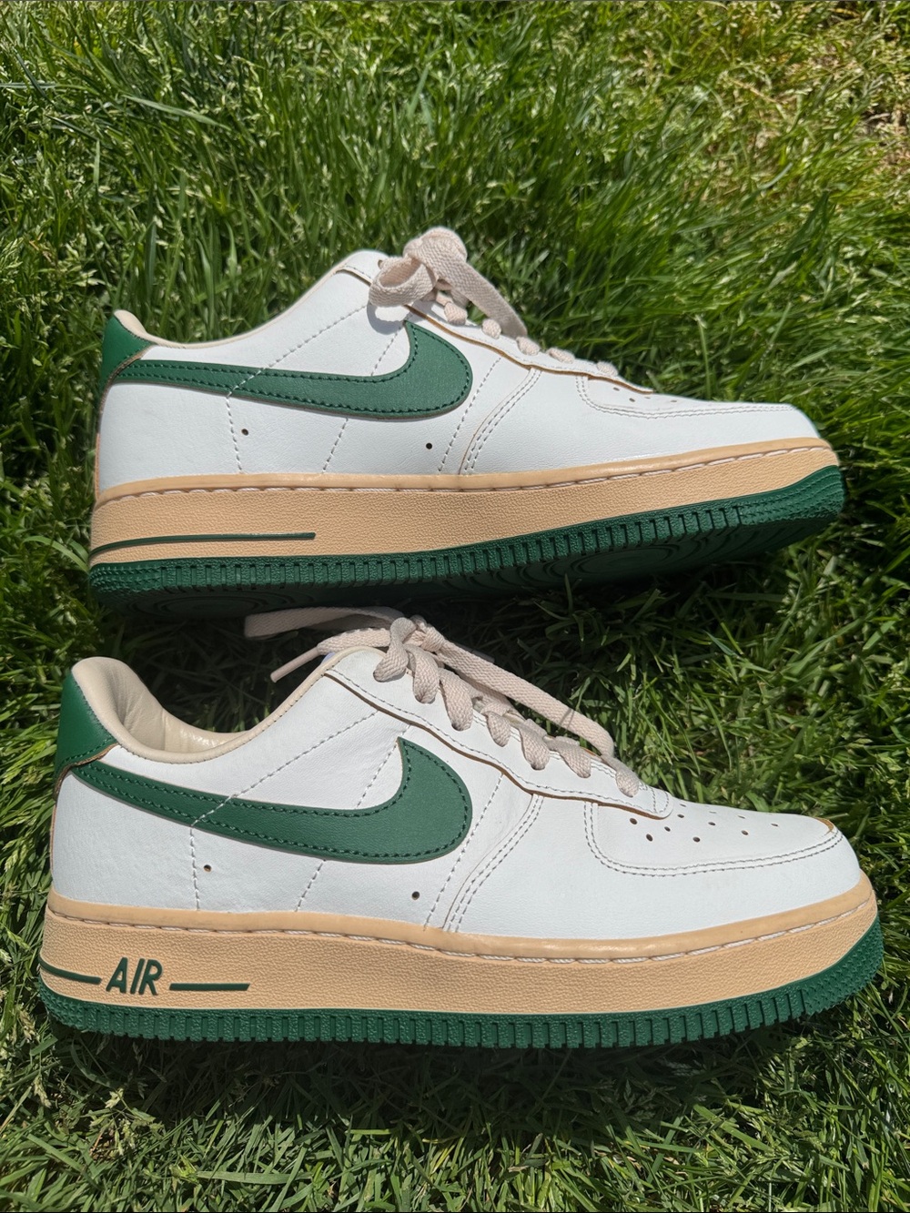Nike AF1 Low White with Green Swoosh and Tan Midsole